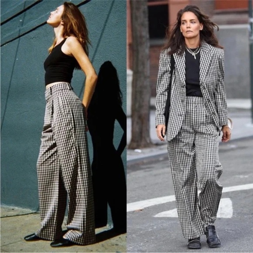 Everlane The Way High Drape Pant Gingham Checkered Wide Leg Trouser Pants 2S